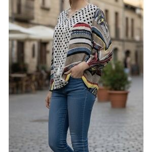 Women's Blouse Solitaire 3/4 Sleeves Size M Multicolor Rayón and Cotton
